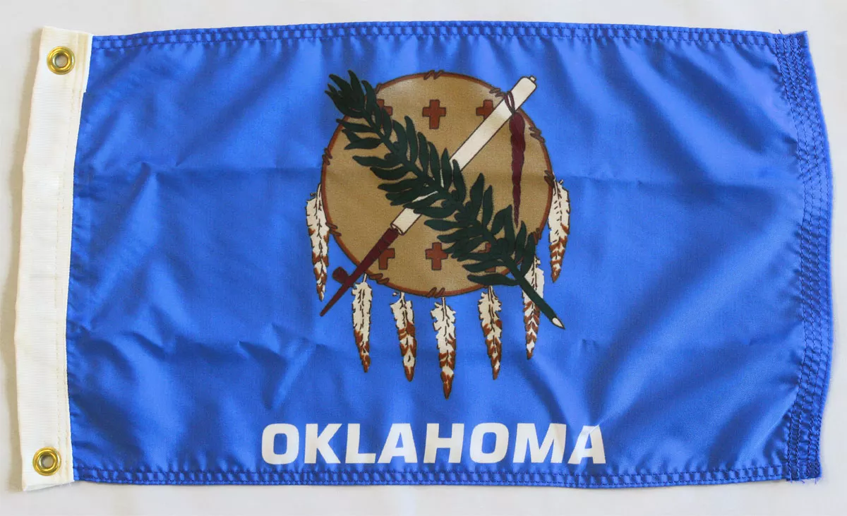 Oklahoma - 12"X18" Nylon Flag - Nylon, Without Fringe, Grommets, Dyed