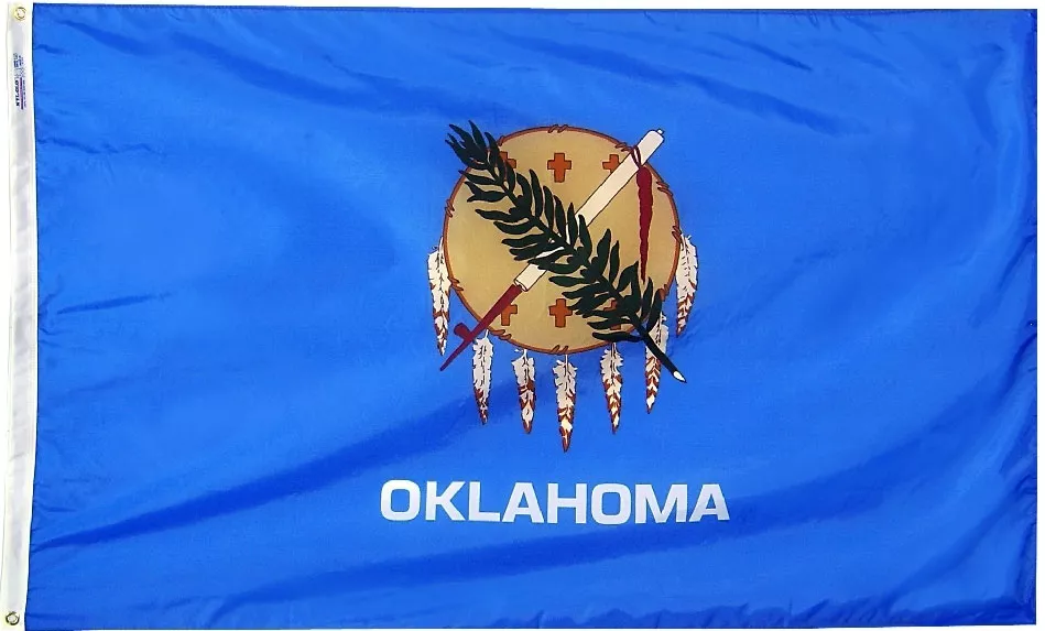 Oklahoma - 3'X5' Nylon Flag - Nylon, 3' x 5', Without Fringe, Grommets, Dyed