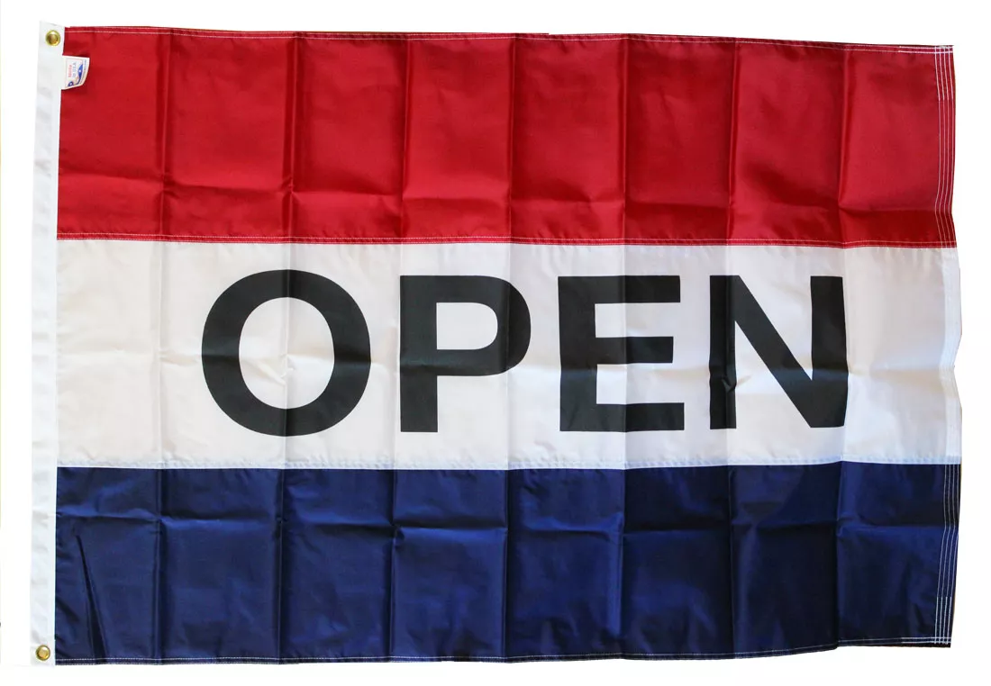 Open - 3'X5' Nylon Flag (red/white/blue) - Nylon, 3' x 5', Without Fringe, Grommets