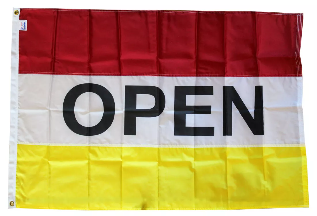 Open - 3'X5' Nylon Flag (red/white/yellow) - Nylon, 3' x 5', Without Fringe, Grommets