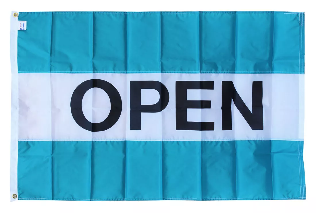 Open - 3'X5' Nylon Flag (teal/white/teal) - Nylon, 3' x 5', Without Fringe, Grommets