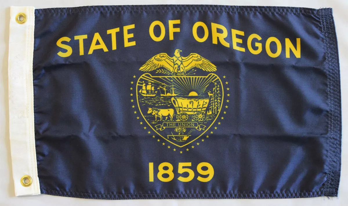 Oregon - 12"X18" Nylon Flag (Single-Reverse) - Nylon, Without Fringe, Grommets, Dyed