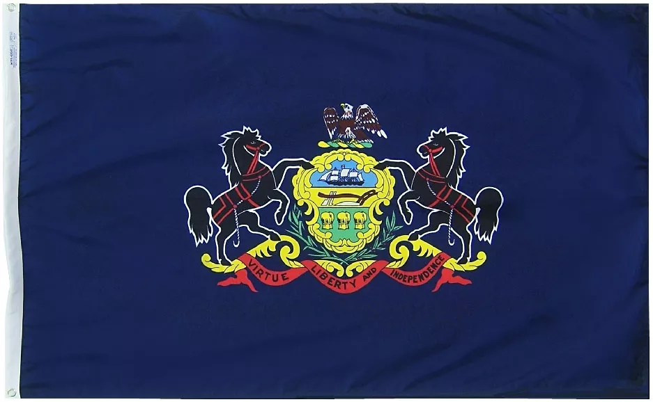 Pennsylvania - 3'X5' Nylon Flag - Nylon, 3' x 5', Without Fringe, Grommets, Dyed