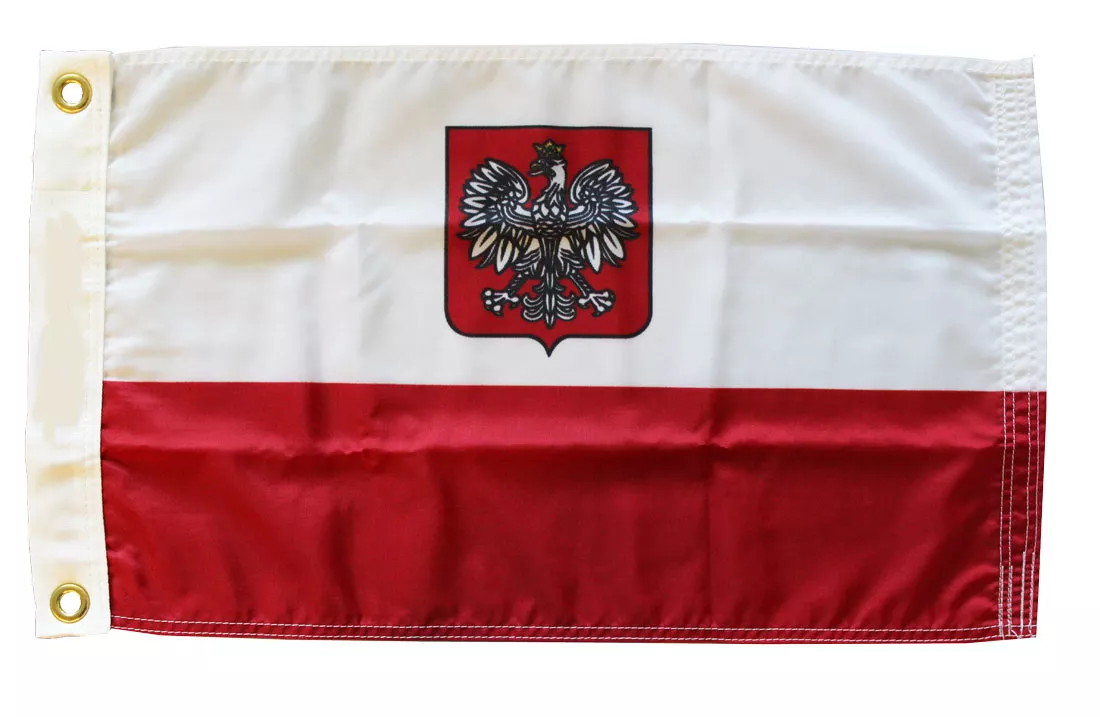 Poland - 12"X18" Nylon Flag (Eagle) - Nylon, Without Fringe, Grommets