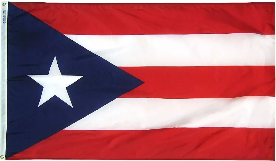 Puerto Rico - 6'X10' Nylon Flag (Appliqued) - Nylon, 6' x 10', Without Fringe, Grommets, Dyed