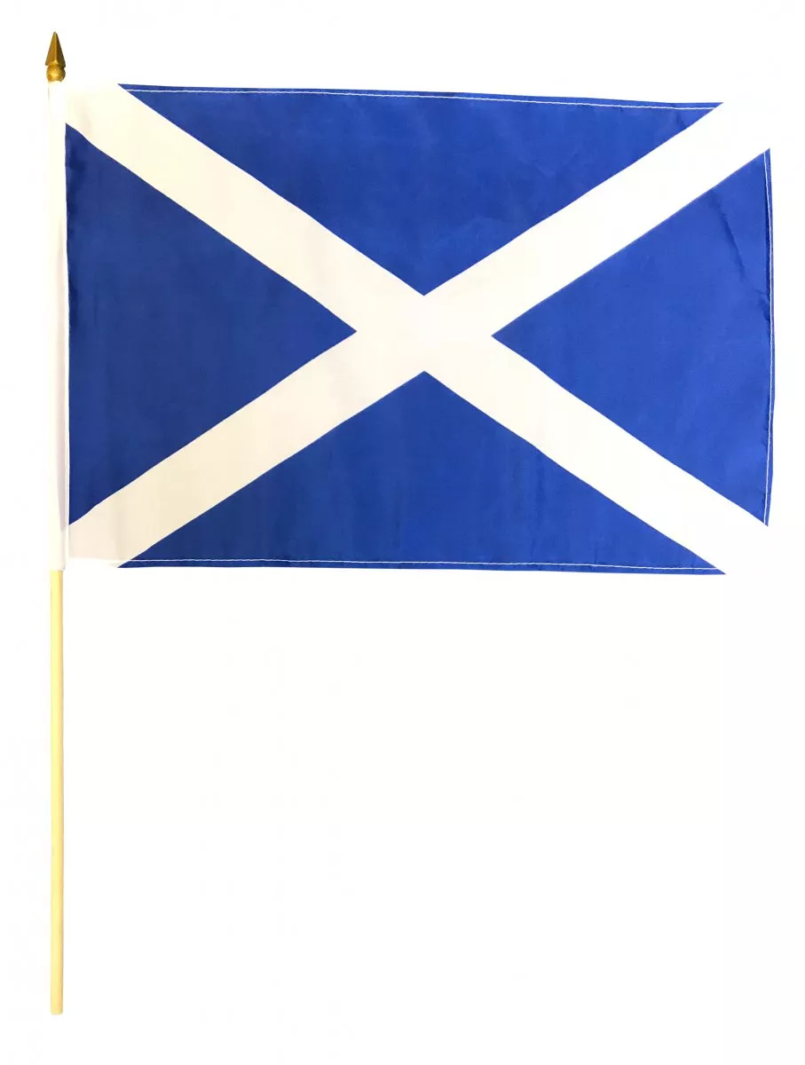 Scotland - 12"x18" Stick Flag (St. Andrews) - Lightweight Polyester, Without Fringe, Pole Hem