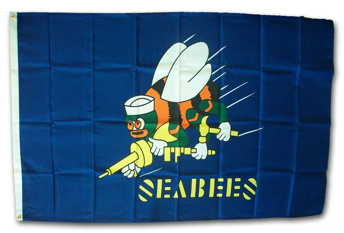 Seabees - 3'X5' Polyester Flag (Blue) - Lightweight Polyester, 3' x 5', Without Fringe, Grommets
