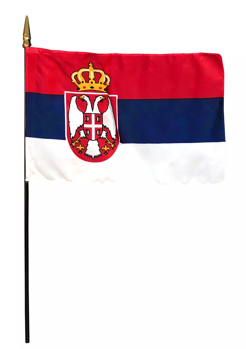 Serbia - 8"X12" Stick Flag - 8" x 12", Without Fringe