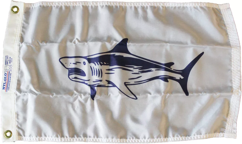 Shark - 12" x 18" Nylon Flag - Nylon, Without Fringe, Grommets
