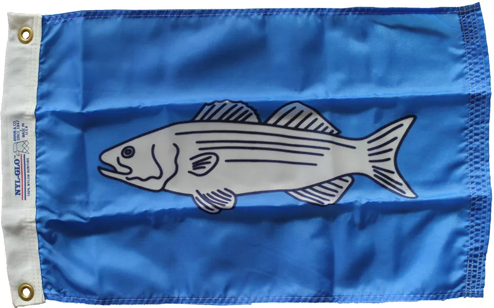 Striped Bass - 12"x18" Nylon Flag - Nylon, Without Fringe, Grommets