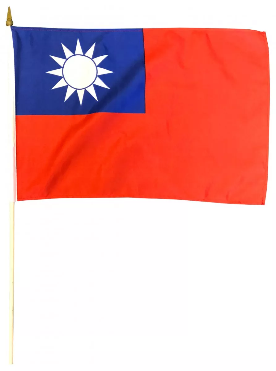 Taiwan - 12"x18" Stick Flag - Lightweight Polyester, Without Fringe, Pole Hem
