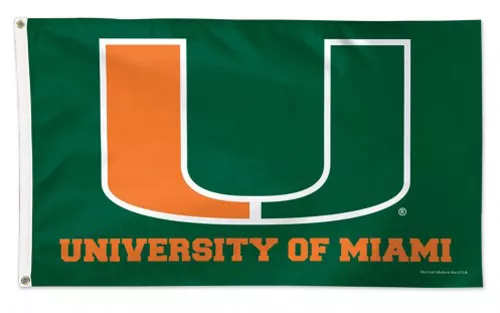 University of Miami - 3' x 5' NCAA Polyester Flag - Medium Knit Polyester, 3' x 5', Without Fringe, Grommets, Dyed
