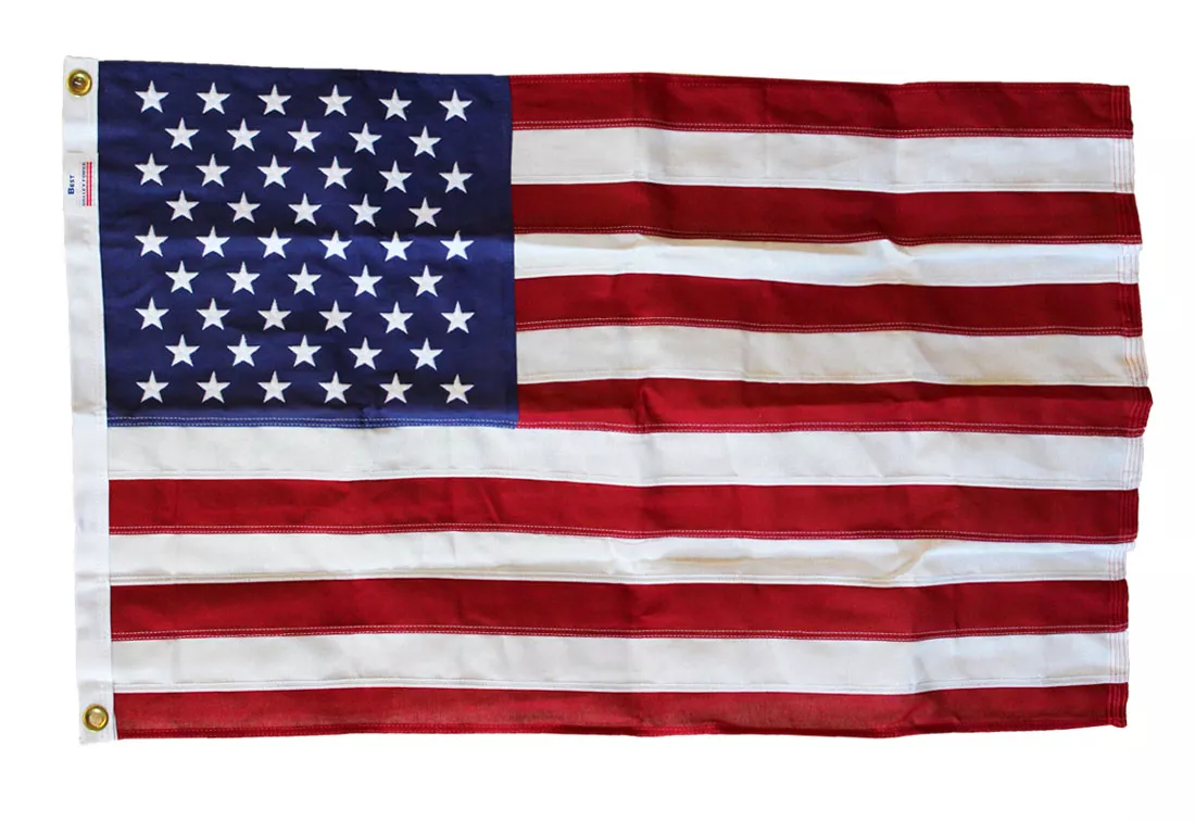 USA - 4'x6' Cotton Flag - Cotton, Without Fringe, Grommets, Sewn / Embroidered, Sewn