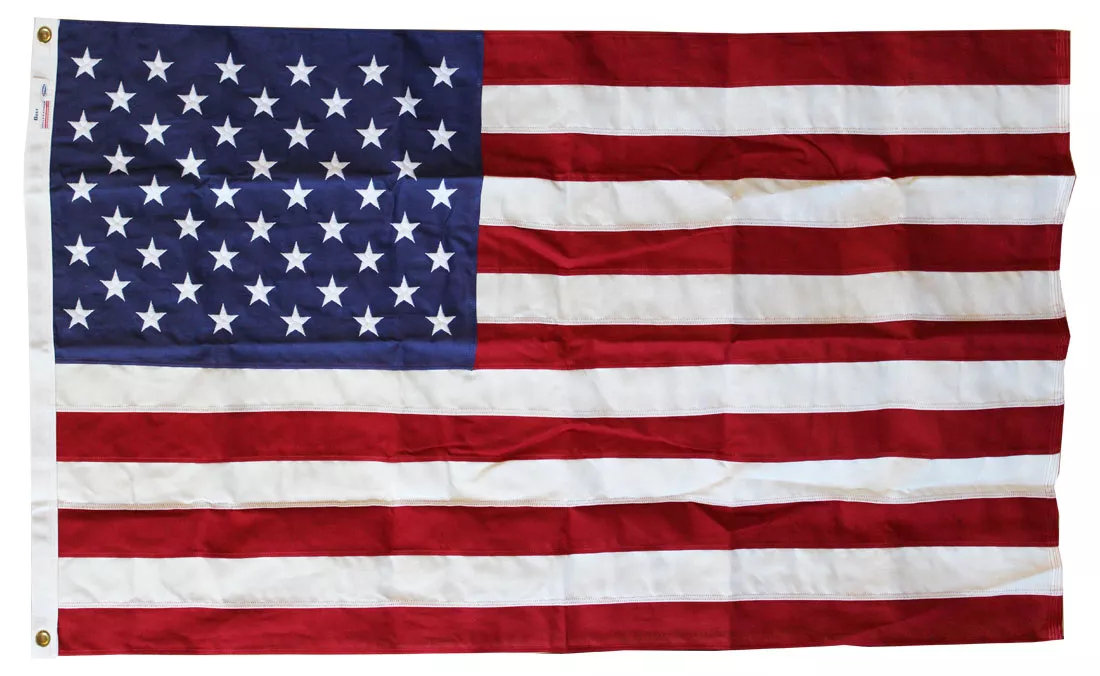 USA - 5' x 8' Cotton Flag - Cotton, Without Fringe, Grommets, Sewn / Embroidered, Sewn