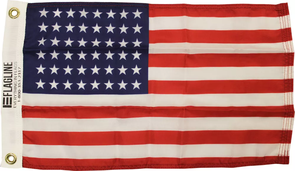 USA (48-Stars) - 12"X18" Nylon Flag - Nylon, Without Fringe, Grommets, Dyed, Dyed