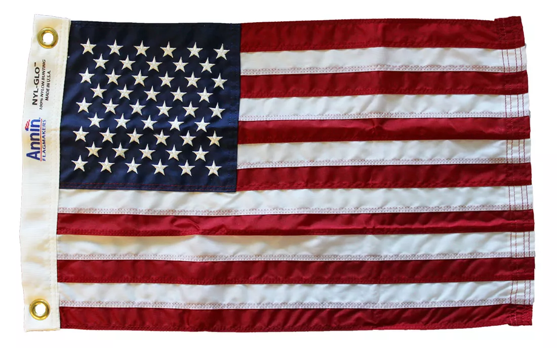 USA - 12" x 18" Nylon Flag (Sewn) - Nylon, Without Fringe, Grommets, Sewn / Embroidered, Sewn