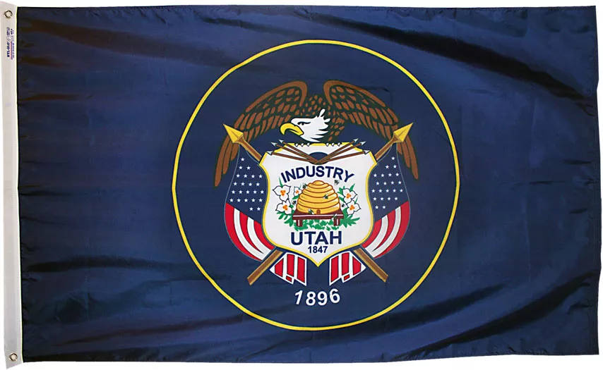 Utah (Seal) - 3'X5' Nylon Flag - Nylon, 3' x 5', Without Fringe, Grommets, Dyed