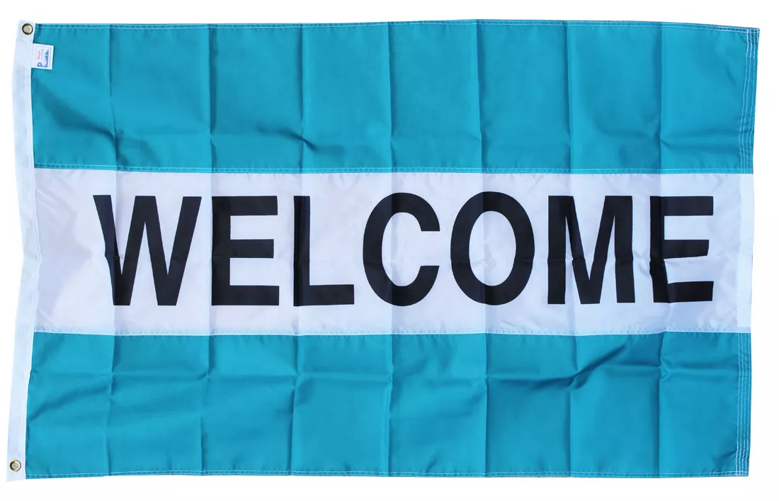  Welcome -3'X5' Nylon Flag (teal/white/teal) - Nylon, 3' x 5', Without Fringe, Grommets
