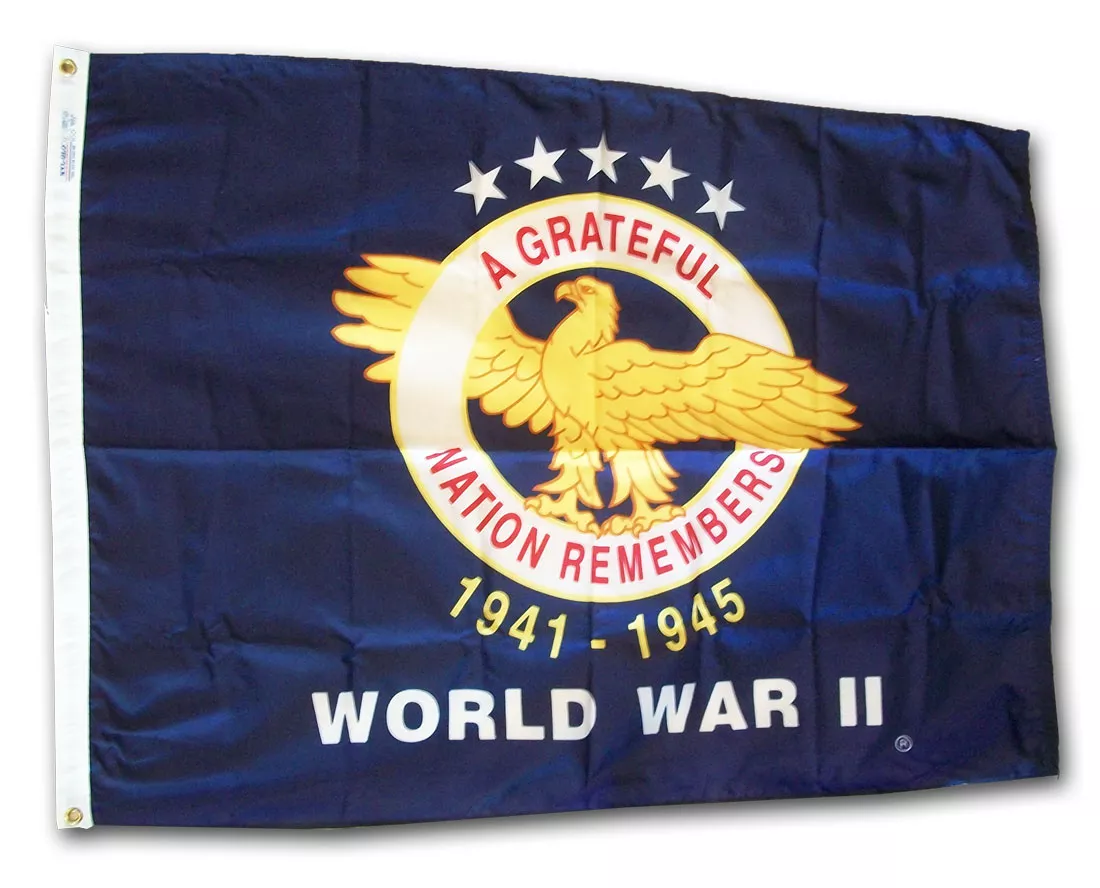  World War II - 3'X4' Commemorative Nylon Flag - Nylon, 3' x 4', Without Fringe, Grommets