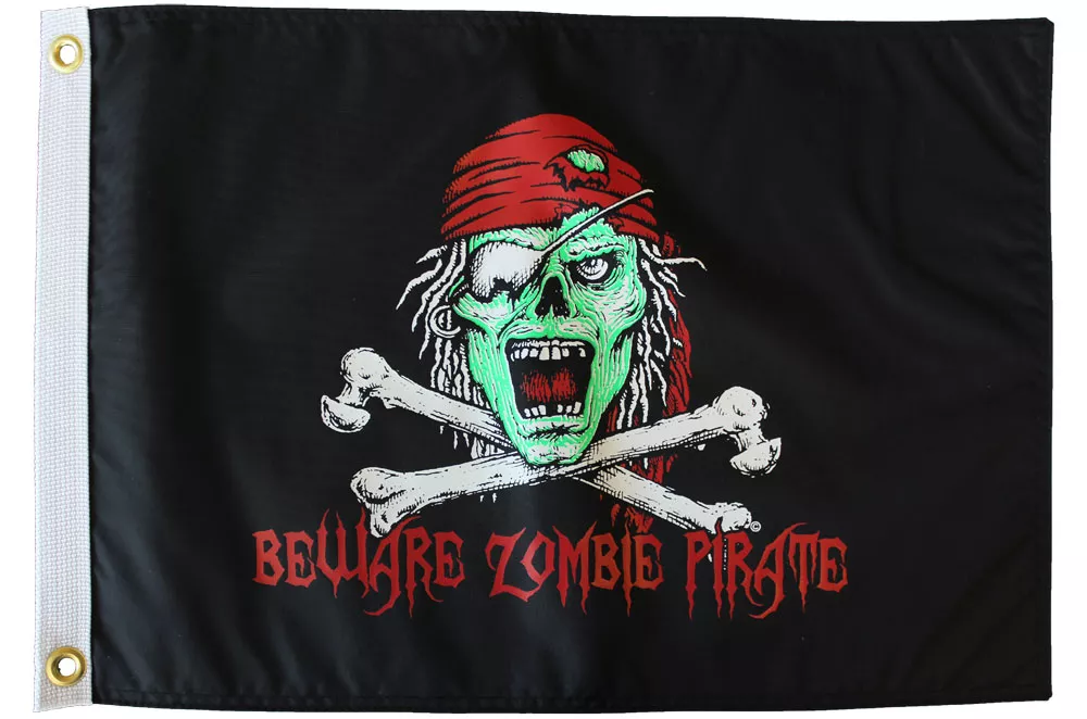 Zombie Pirate - 12" x 18" Nylon Flag - Nylon, Without Fringe, Grommets, Dyed
