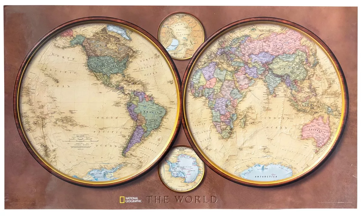 World National Geographic - 25" x 43" Wall Map (Hemispheres - Laminated)