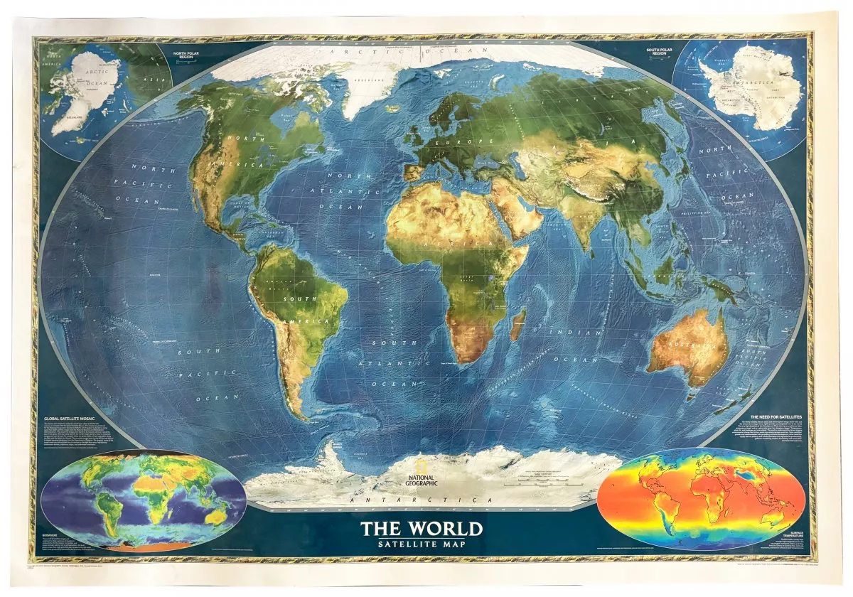 World National Geographic Map - 44" x 32"  (Satellite - Laminated)
